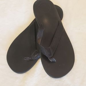 Black Leather Flip Flops